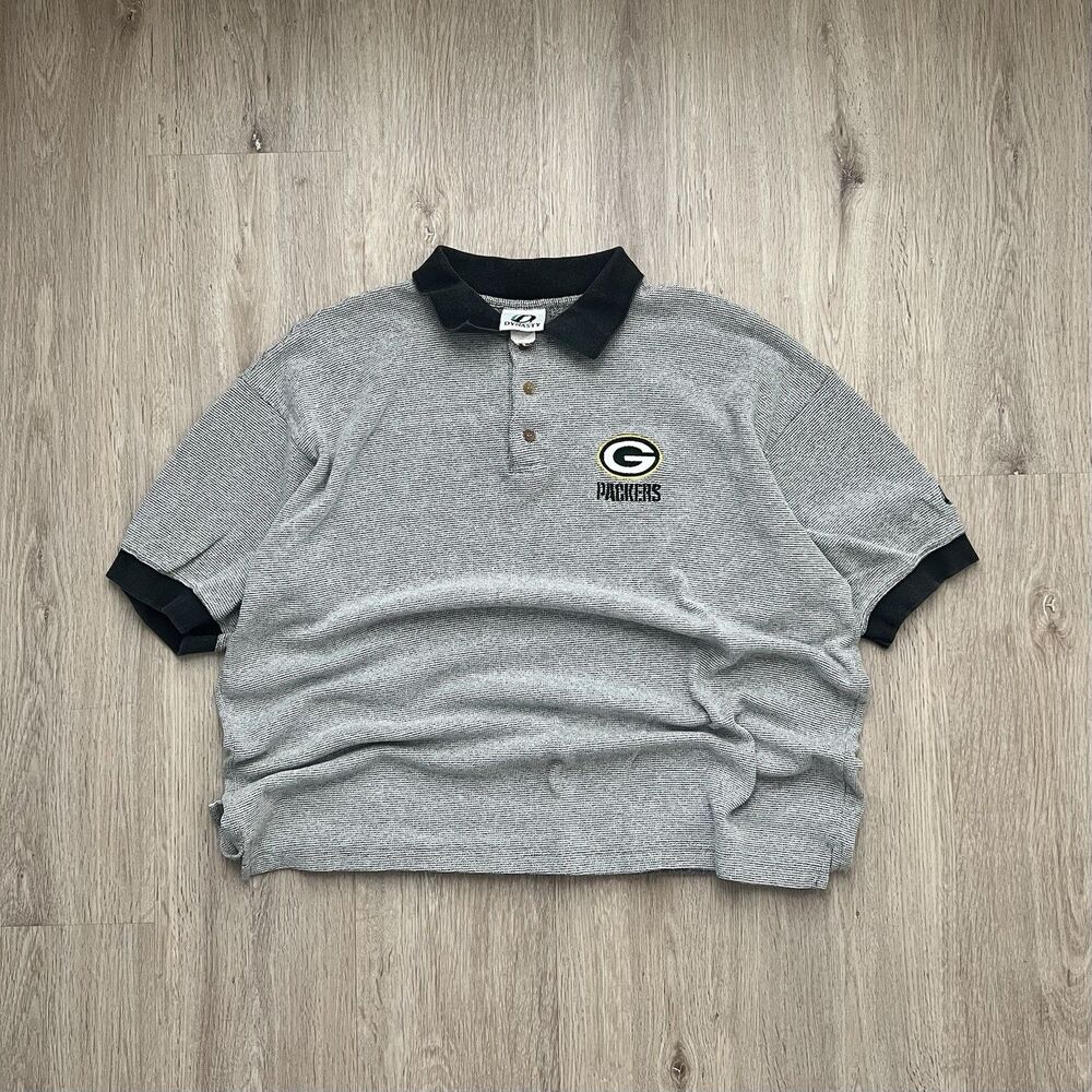 Dynasty Green Bay Packers Embroidered Polo Shirt Mens Sz XL Gray Black